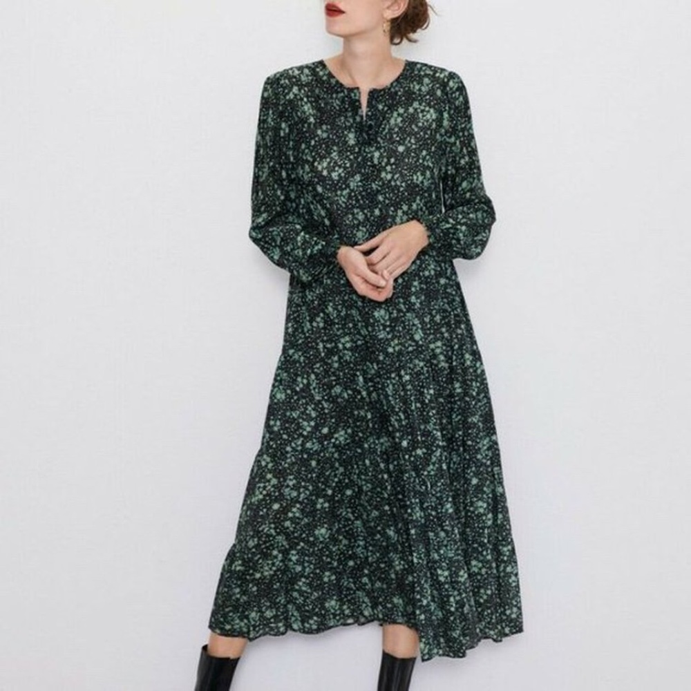 Zara Green Floral Maxi Dress